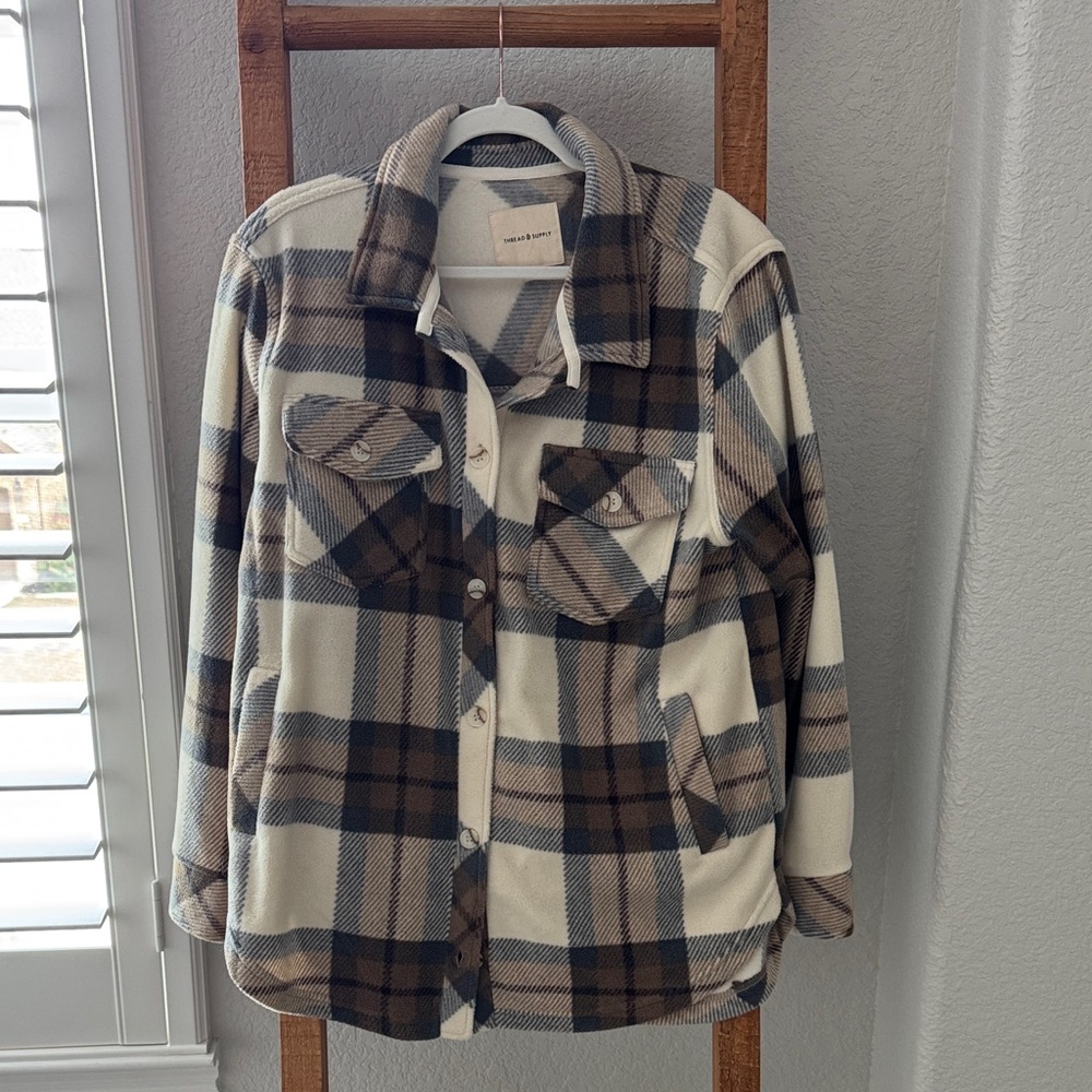 Thread & Supply Cream and Gray Plaid Jacket